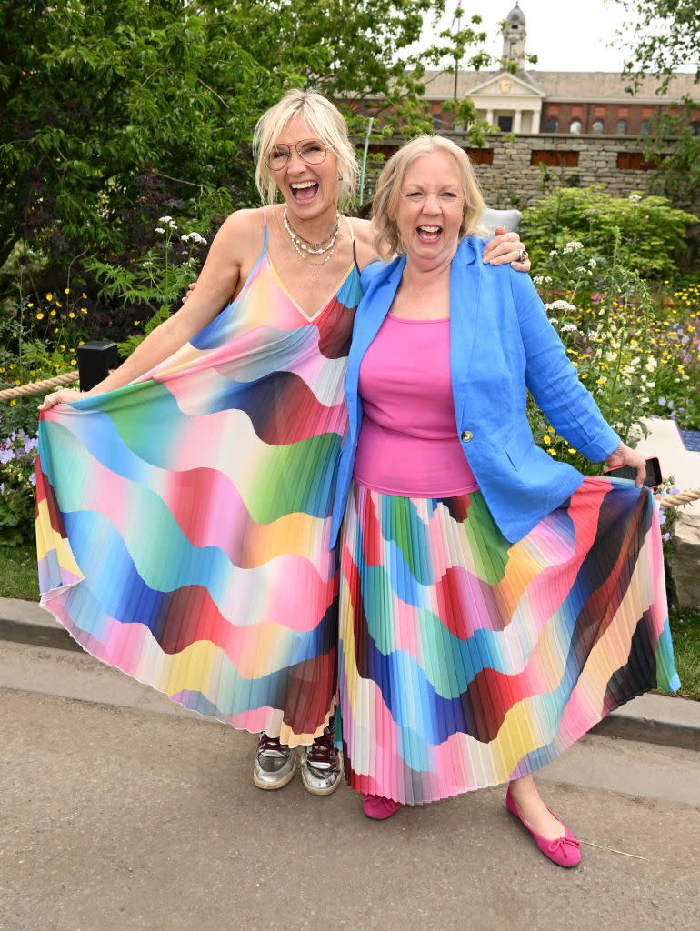 london, england may 22 jo whiley and deborah meaden attends the 2023 chelsea flower show at royal hospital chelsea on may 22, 2023 in london, england photo by jeff spicergetty images