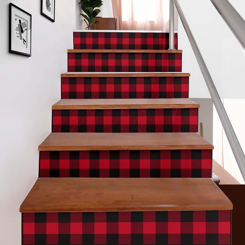 Red and Black Buffalo Plaid Stair Stickers Decal Set