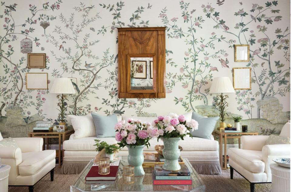 <p>Brimming with sweet hues, delicate floral motifs, and treasured heirlooms, ladylike rooms embrace a softer side of design and exude sophistication. Here, Atlanta-based designer <a href="https://www.veranda.com/decorating-ideas/house-tours/a33487574/beth-webb-brays-island-house-tour/" rel="nofollow noopener" target="_blank" data-ylk="slk:Beth Webb;elm:context_link;itc:0;sec:content-canvas" class="link ">Beth Webb</a> covered the living room walls in a lyrical print inspired by Queen Victoria's bedroom (Xanadu Landscape). <br> </p>