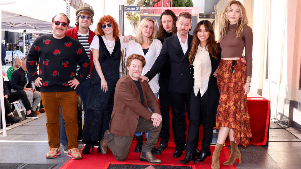 Quinn Culkin, Seth Green, Rory Culkin, Macaulay Culkin, Brenda Song, Paris Jackson and guests at the star ceremony where Macaulay Culkin is honored with a star on the Hollywood Walk of Fame on December 1, 2023 in Los Angeles, California.