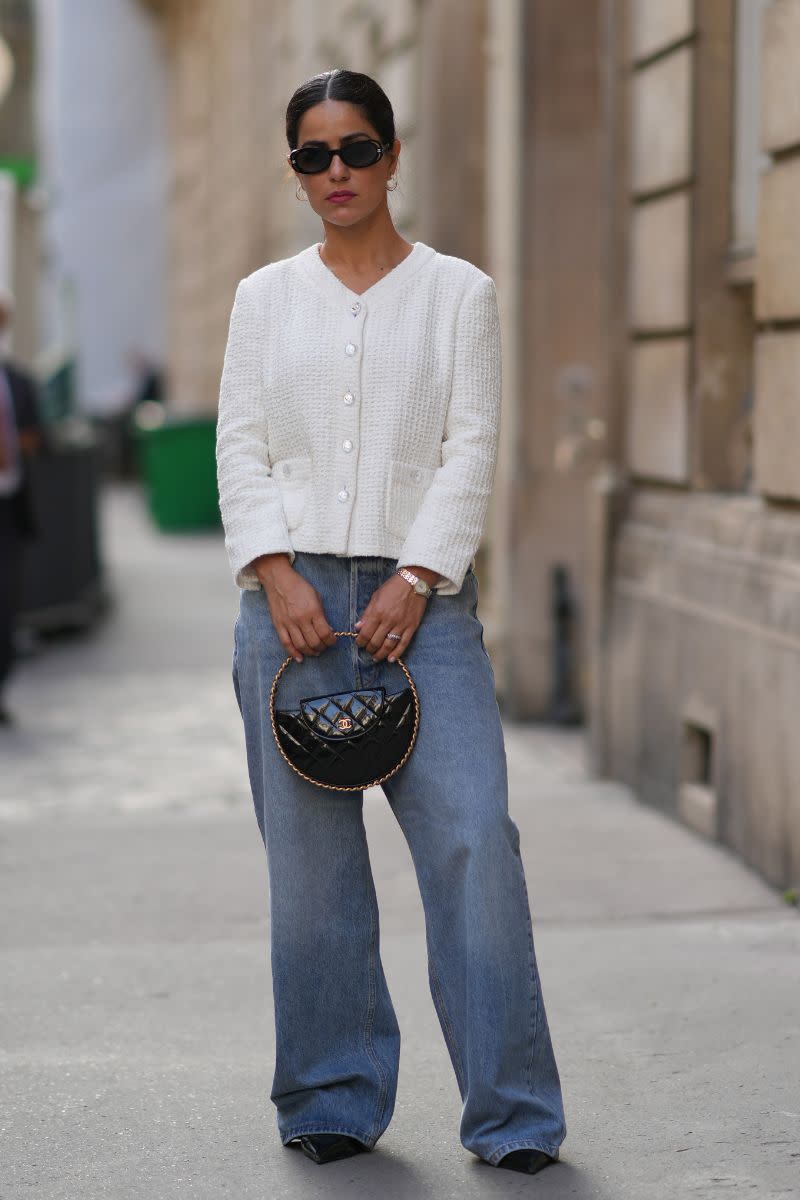 <p> Quiet luxury styling hinges on elevated fabrications and sleek shapes usually in a muted colour palette. The combination of a cropped cardigan and tailored wide leg jeans are the ideal way to tap into the trend, finish with pointed courts and top handle bag to mirror the luxe ladylike vibe from top-to-toe. </p>