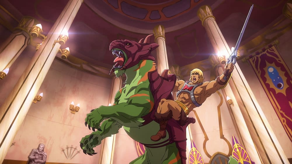 He-Man (Chris Wood) rides Battle Cat in Masters of the Universe: Revelation. (Netflix)