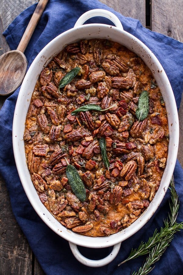 <strong>Get the <a href="https://www.halfbakedharvest.com/bourbon-sweet-potato-casserole-sweet-n-savory-bacon-pecans/" target="_blank">Bourbon Sweet Potato Casserole recipe</a>&nbsp;from Half Baked Harvest</strong>