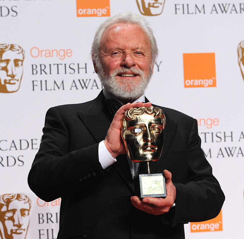 Sir Anthony Hopkins with the Academy Fellowship award during the 2008 Orange British Academy Film Awards. (Photo by Joel Ryan/PA Images via Getty Images)