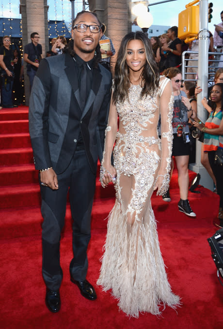<div class="caption-credit">Photo by: Courtesy of Getty Images</div><b>Ciara</b> <br> Engaged: October 2013 <br> Pregnancy announcement: January 2014 <br> Married: TBD <br> The glowing bride-and-mom-to-be threw a heart-warming baby shower to celebrate her future family with rapper fiancé Future. During the celeb-filled bash, she revealed she was having a baby boy thanks to her blue cake. <br> <b>See more from <i>Brides</i>: <br> <a rel="nofollow noopener" href="http://www.brides.com/wedding-dresses-style/wedding-dresses/2013/03/wedding-dresses-long-sleeves-trends-2013-fall?mbid=synd_yshine#slide=1" target="_blank" data-ylk="slk:Wedding Dresses with Long Sleeves;elm:context_link;itc:0;sec:content-canvas" class="link ">Wedding Dresses with Long Sleeves</a> <br> <a rel="nofollow noopener" href="http://www.brides.com/wedding-dresses-style/wedding-dresses/2012/07/lace-wedding-dresses-spring-2013-gowns?mbid=synd_yshine#slide=1" target="_blank" data-ylk="slk:The Best Lace Wedding Dresses;elm:context_link;itc:0;sec:content-canvas" class="link ">The Best Lace Wedding Dresses</a></b> <br>