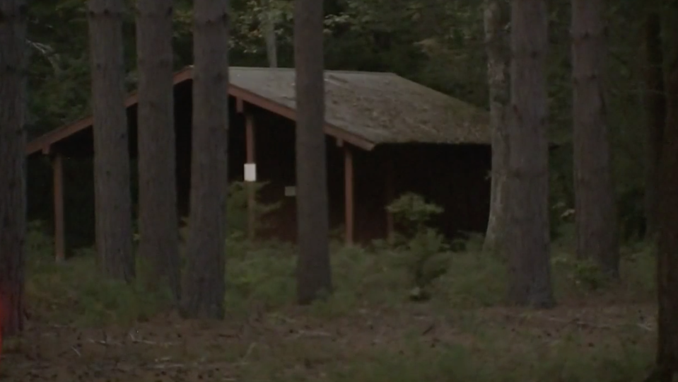 Pictured is a cabin among trees at the campsite in far northern New Hampshire. Source: WHDH