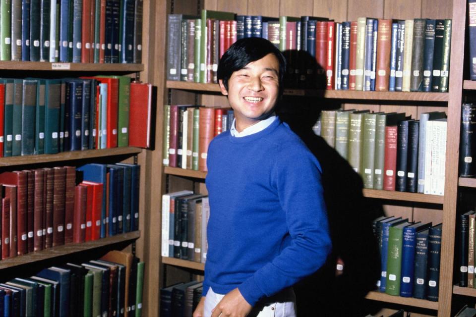 Naruhito poses for photographs on October 30, 1985, in Oxford, England (The Asahi Shimbun via Getty Images)