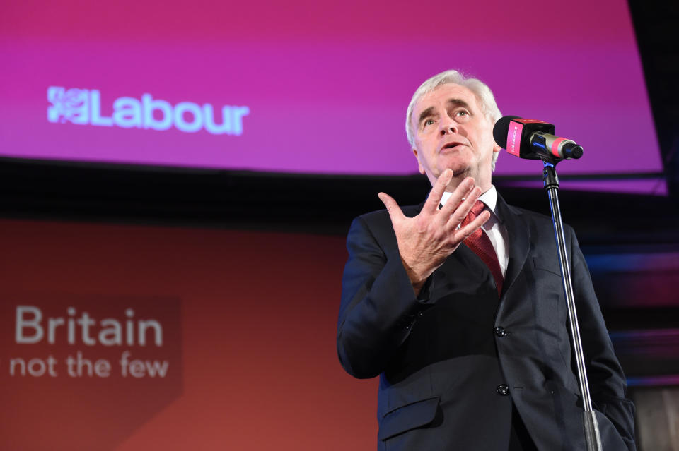 Shadow Chancellor John McDonnell speaks during a post-Queen's Speech rally in Westminster, London.