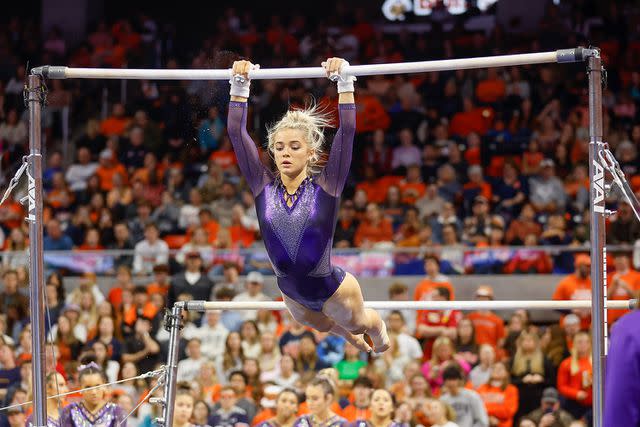 <p>Stew Milne/Getty</p> Olivia Dunne of LSU Gymnastics