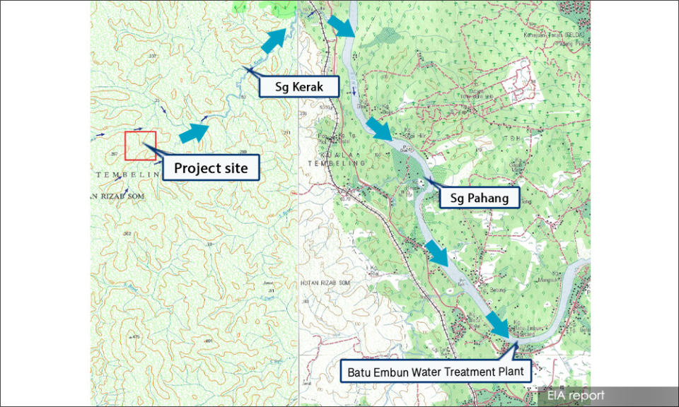 Surface water from the project site will ultimately flow into Sg Pahang where there is a water treatment plant downstream.