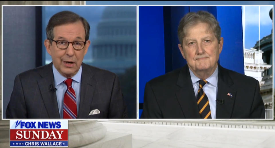 "Fox News Sunday" host Chris Wallace interviews Louisiana Sen. John Kennedy, a Republican member of the Senate Judiciary Committee. (Photo: Yahoo News)