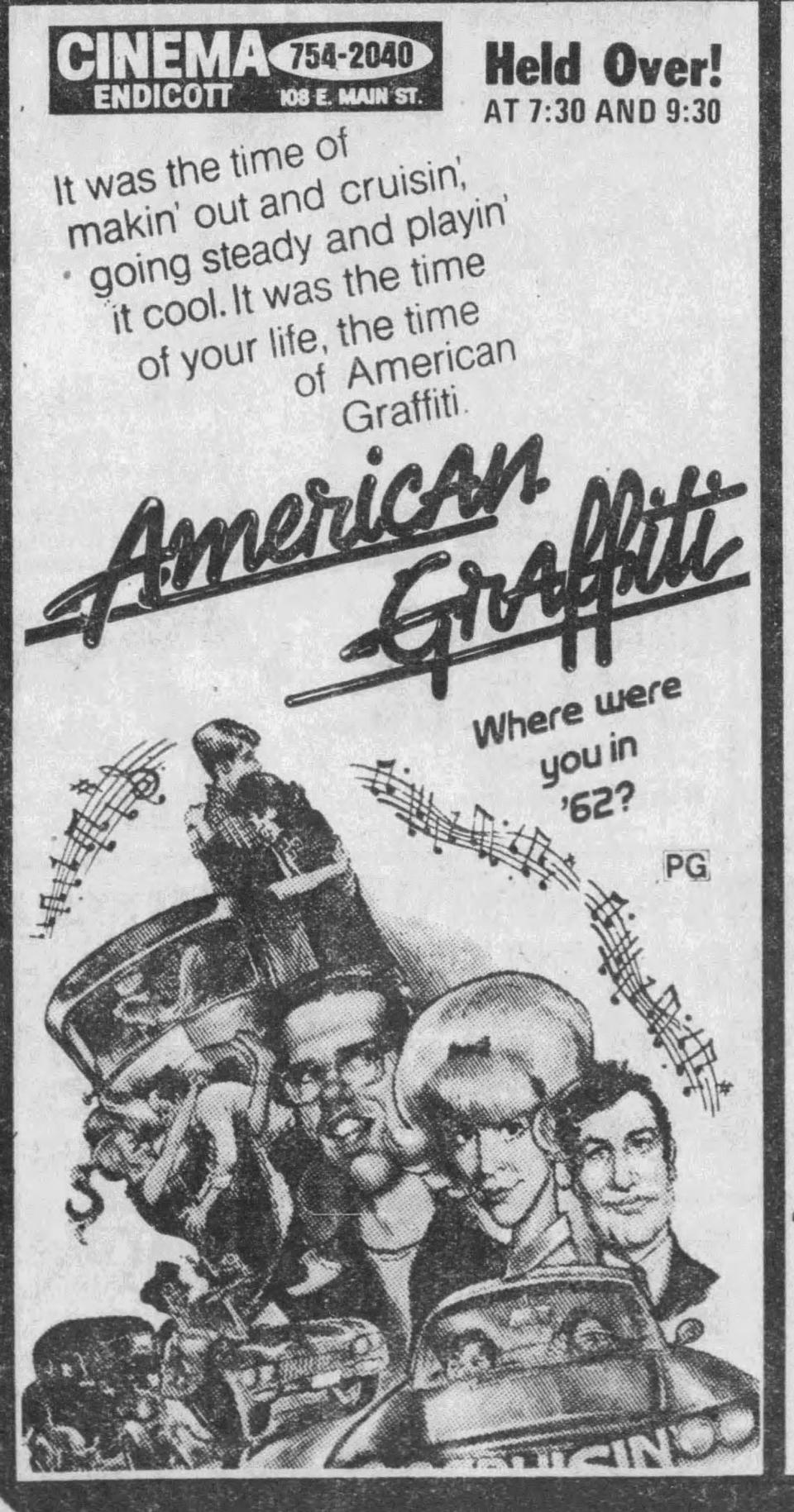 One movie shown Thanksgiving 1973 was "American Graffiti," which became a big hit.