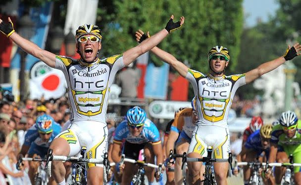 Mark Cavendish and Mark Renshaw finish one-two at the final stage of the 2009 Tour de France. Photo: Supplied