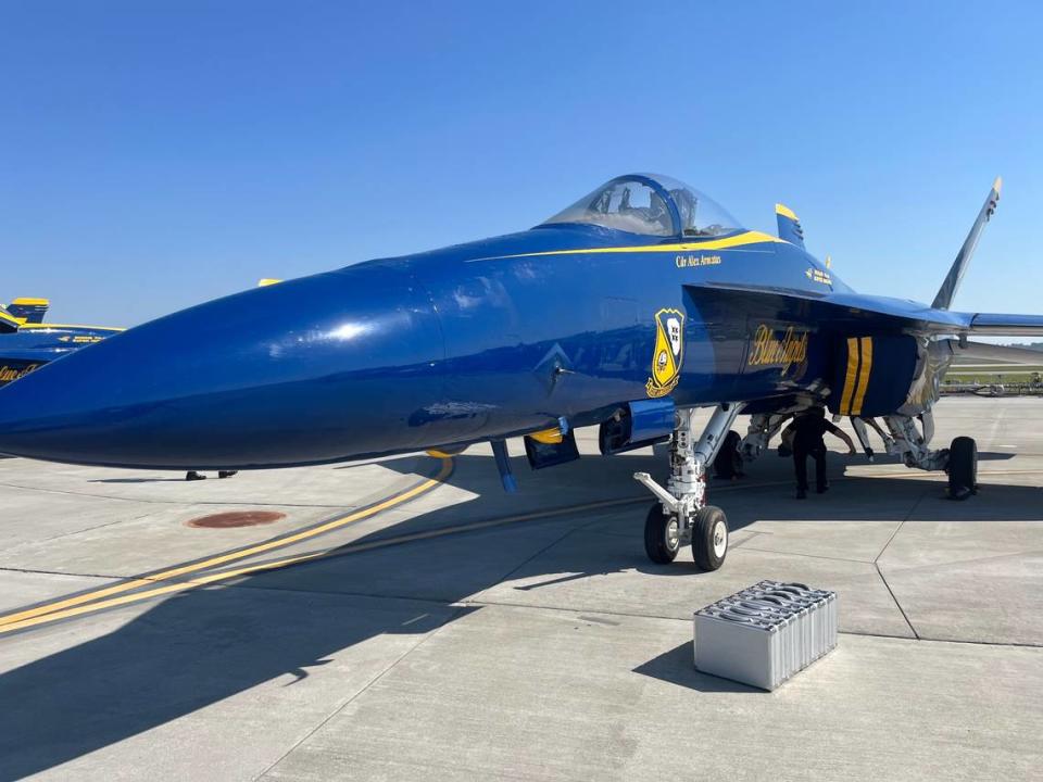 Six of the seven fighter jets with the Blue Angels arrived at Marine Corps Air Station Beaufort Thursday in advance of this weekend’s air show. The seventh fighter jet on the team arrived Wednesday.