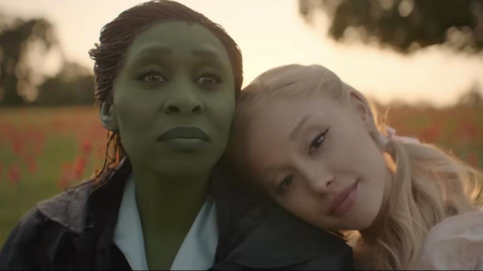 Ariana Grande's head on Cynthia Erivo's shoulder in Wicked