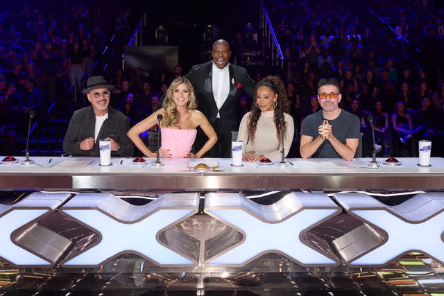 <p>Trae Patton/NBC</p> From left: Howie Mandel, Heidi Klum, Terry Crews, Mel B, and Simon Cowell of 'America's Got Talent: Fantasy League'