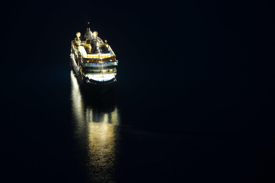 A cruise ship at night