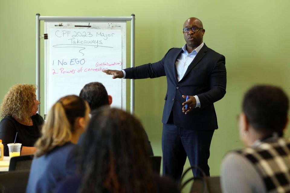 Rep. Jamaal Bowman hosts a community project funding roundtable discussion March 27, 2023 at Andrus Center in Yonkers. Rep. Jamaal Bowman announced $20 million in grants to several community groups.