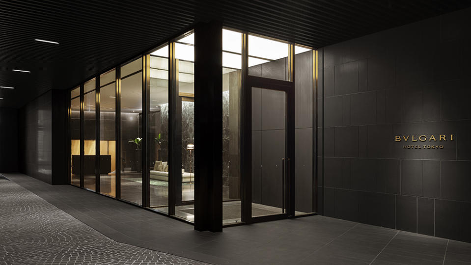 The entrance to Bulgari’s latest is quiet as a mouse and as elegant as obsidian.