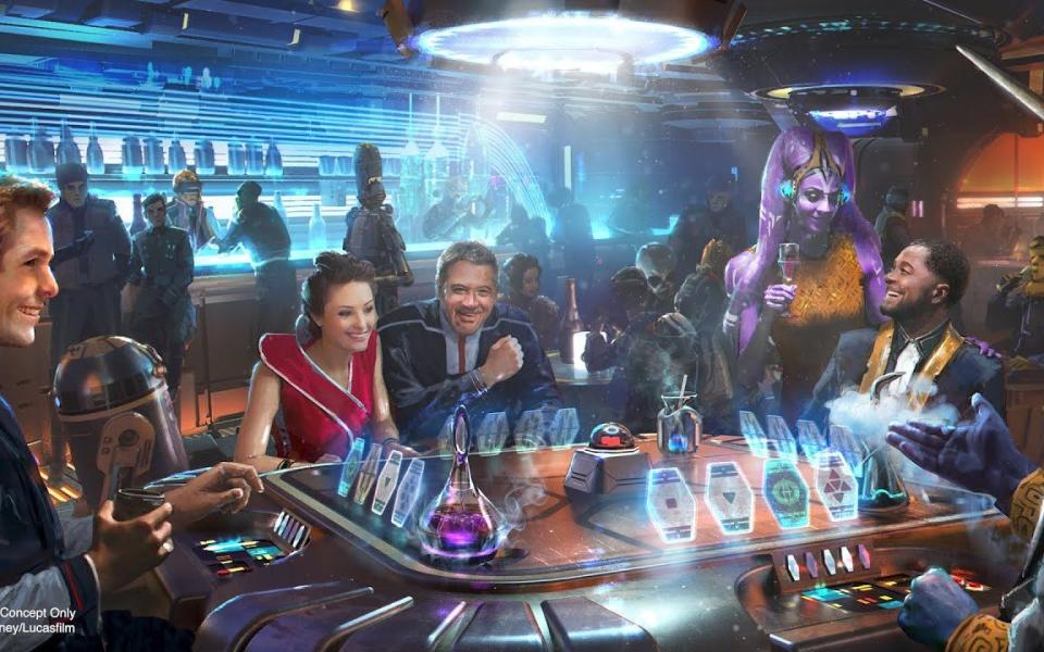 An artist's rendering of a game in the Silver C Lounge at the forthcoming Galactic Starcruiser hotel at Walt Disney World, Orlando - Disney