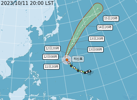 颱風「布拉萬」預估未來對台灣影響機率低。圖/中央氣象署提供。