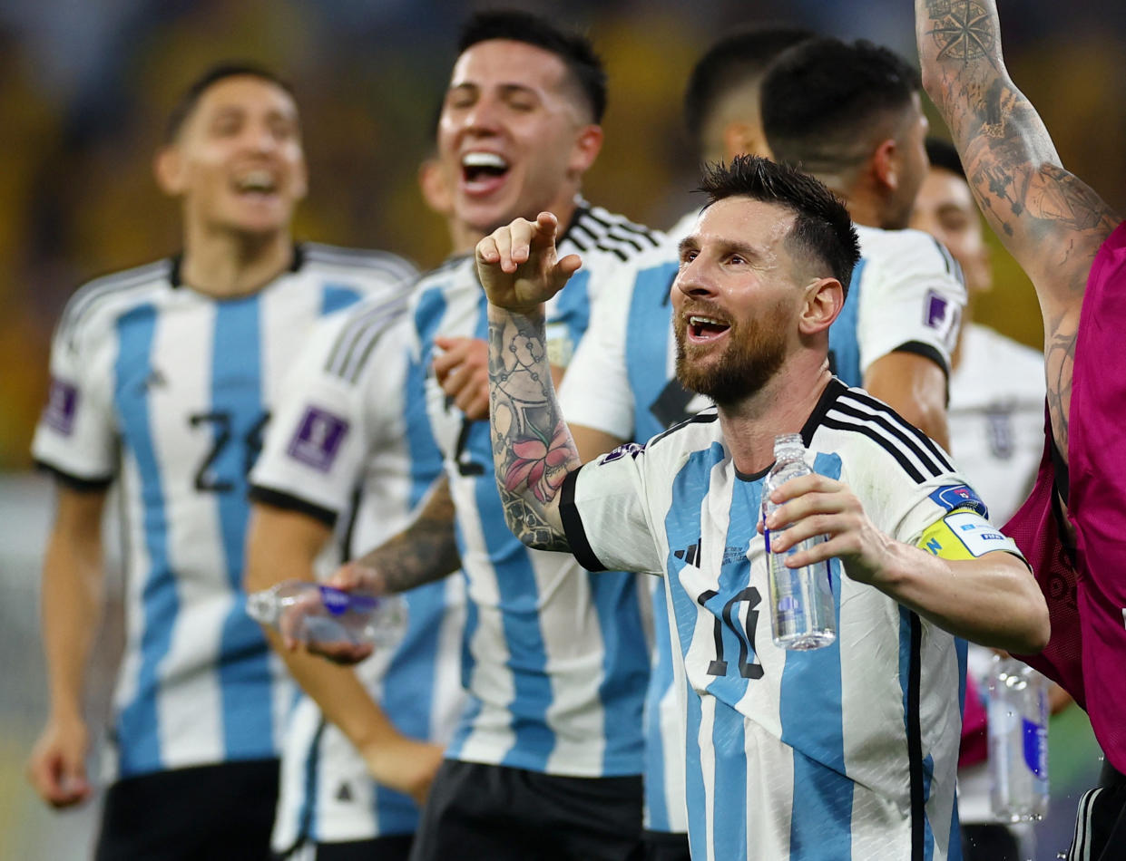 Soccer Football - FIFA World Cup Qatar 2022 - Round of 16 - Argentina v Australia - Ahmad bin Ali Stadium, Al Rayyan, Qatar - December 4, 2022 Argentina's Lionel Messi celebrates after the match as Argentina progress to the quarter finals REUTERS/Kai Pfaffenbach