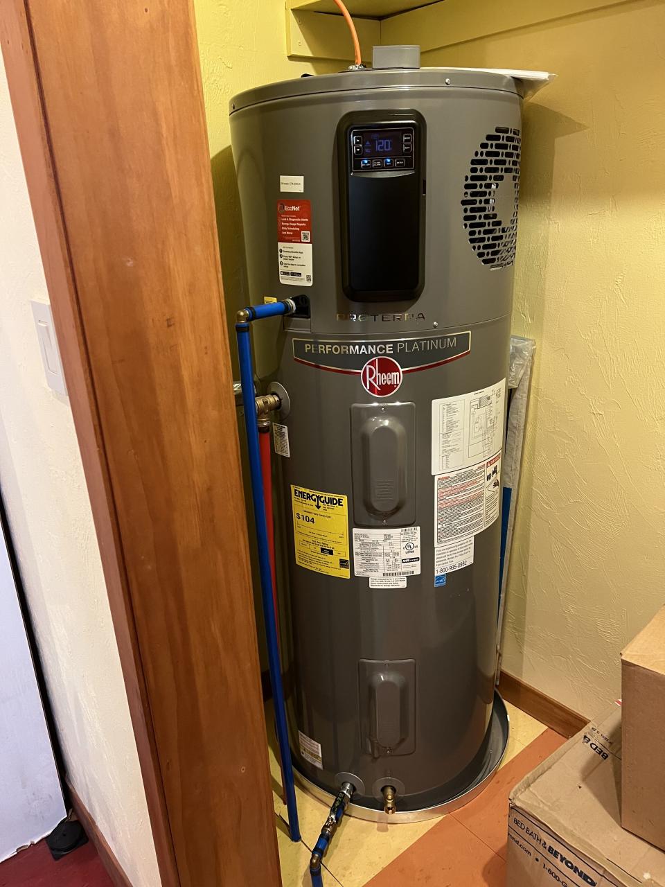 The author's 1-year-old heat pump water heater. The federal rebate just about covers the upfront costs.