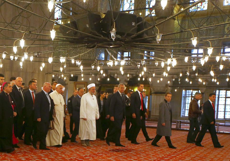 Pope Francis visits the Sultan Ahmet mosque, popularly known as the Blue Mosque, in Istanbul