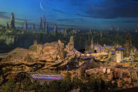 <p>After passing by an A-wing and X-wing, guests will participate in a battle between the Resistance and First Order <span>— one of two major attractions</span>. Then it’s onward through the marketplace, where they’ll meet aliens from across the galaxy. The big question: Are there AT-ATs under that central structure? (Disney Parks/Joshua Sudock) </p>