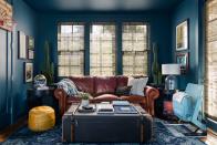 <p>"Bold, deep jewel tones with personality will be all the rage in 2021. Not only do they provide inspiration and a lift in mood during all the hours at home, but painting the house is a fab project to stay active and feel productive in the winter months." — <a href="https://www.studiomunroe.com/" rel="nofollow noopener" target="_blank" data-ylk="slk:Emile Munroe;elm:context_link;itc:0;sec:content-canvas" class="link ">Emile Munroe</a></p>