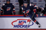 U.S. Women's National hockey team forward Hannah Brandt goes over the boards in the second period of their "The Time is Now Tour" women's ice hockey game against Team Canada in Boston, Massachusetts, U.S., October 25, 2017. REUTERS/Brian Snyder