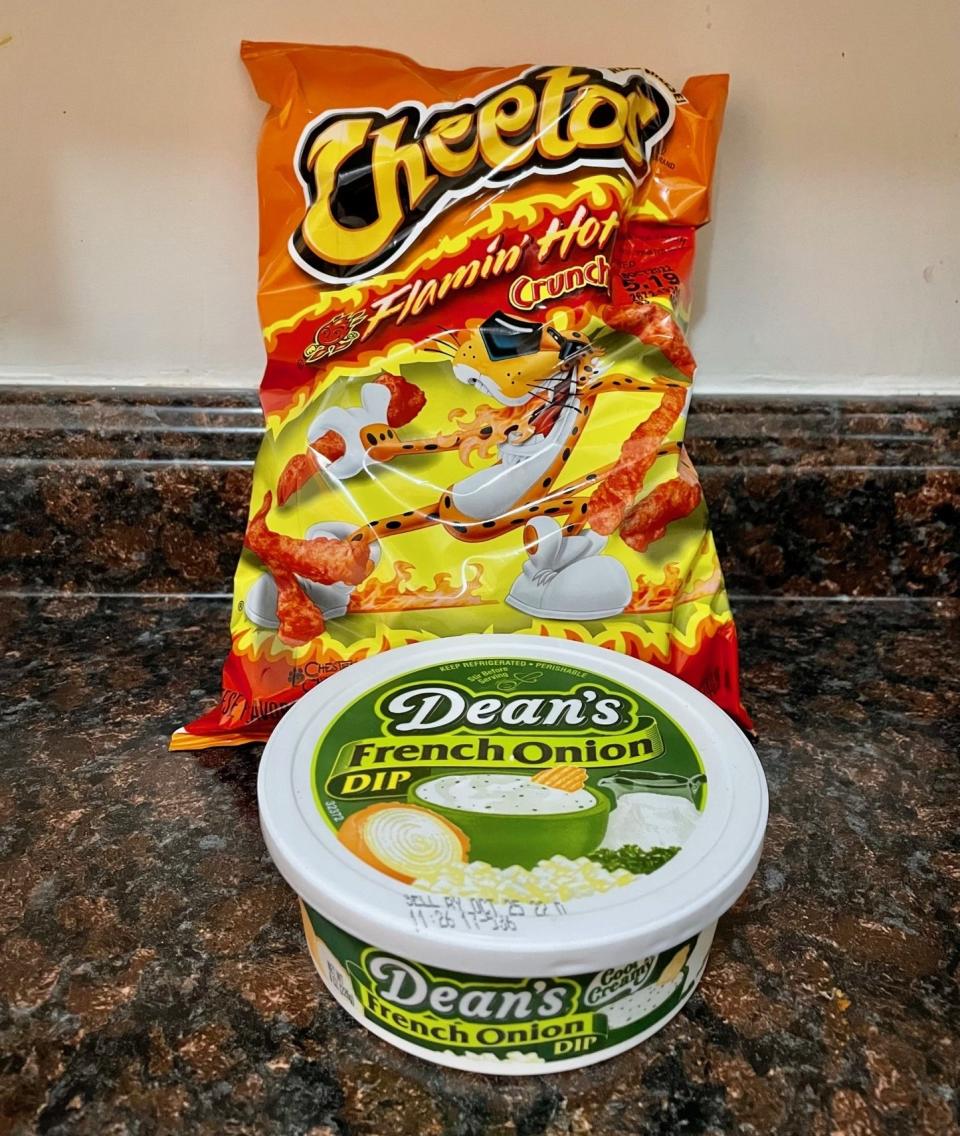 Hot Cheetos and French onion dip