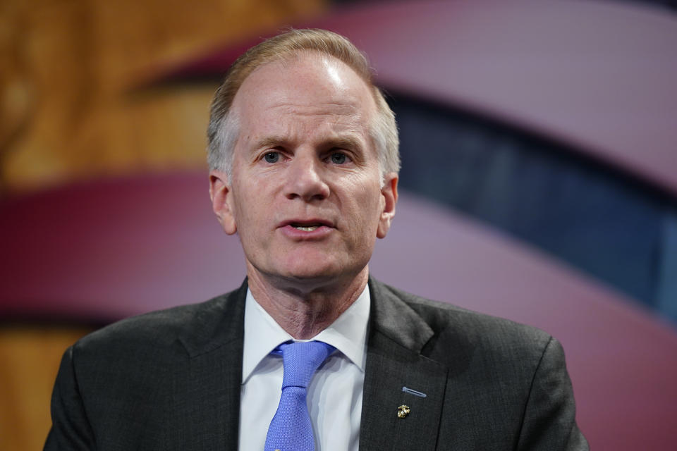 FILE - Bill McSwain takes part in a forum for Republican candidates for governor of Pennsylvania at the Pennsylvania Leadership Conference in Camp Hill, Pa., Friday, April 1, 2022. (AP Photo/Matt Rourke, File)