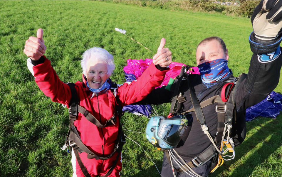 Patricia Baker after her skydive. (SWNS)