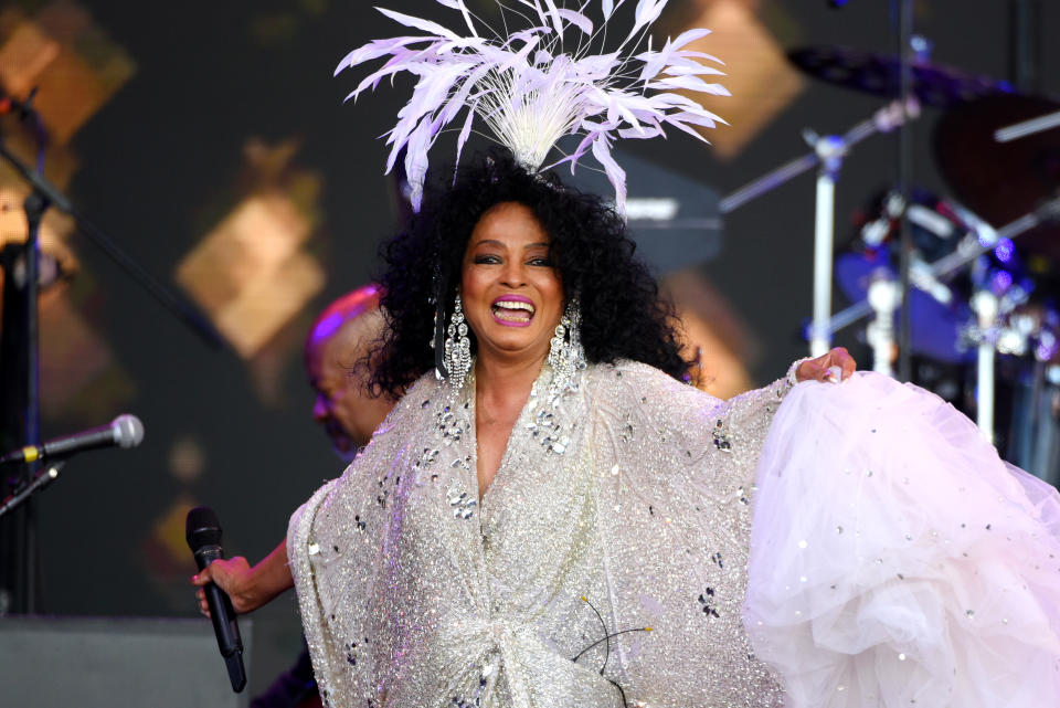 Diana Ross performs on the Pyramid Stage during day five of Glastonbury Festival at Worthy Farm, Pilton on June 26, 2022 in Glastonbury, England. (Photo by Matthew Baker/Redferns)