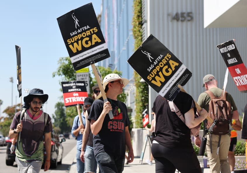 SAG-AFTRA members on the writers strike picket line