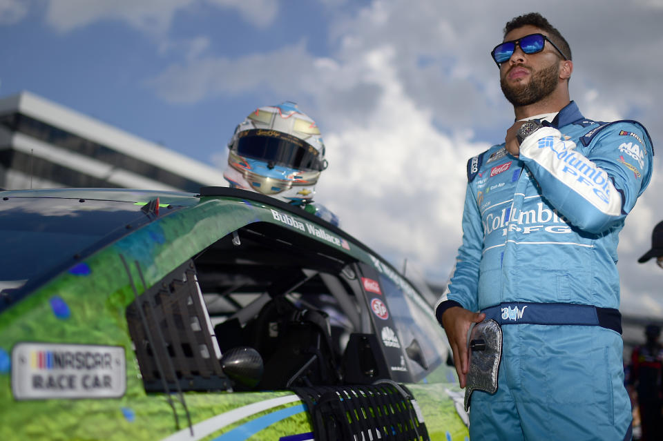 DOVER, DELAWARE - AUGUST 23: Bubba Wallace, driver of the #43 Columbia Chevrolet, waits on the grid prior to the NASCAR Cup Series Drydene 311 at Dover International Speedway on August 23, 2020 in Dover, Delaware. (Photo by Jared C. Tilton/Getty Images)