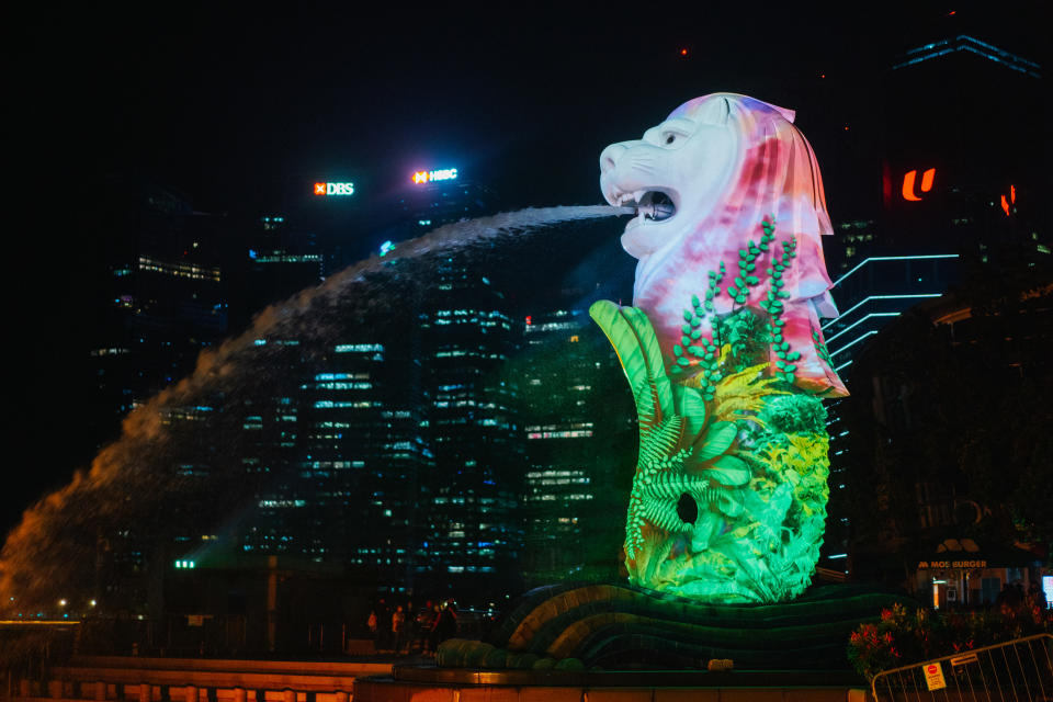 Light projections on The Merlion Park. (PHOTO: Disney)