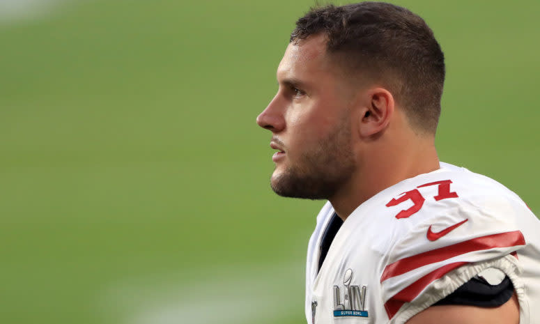 Nick Bosa reacts to the 49ers' Super Bowl loss.