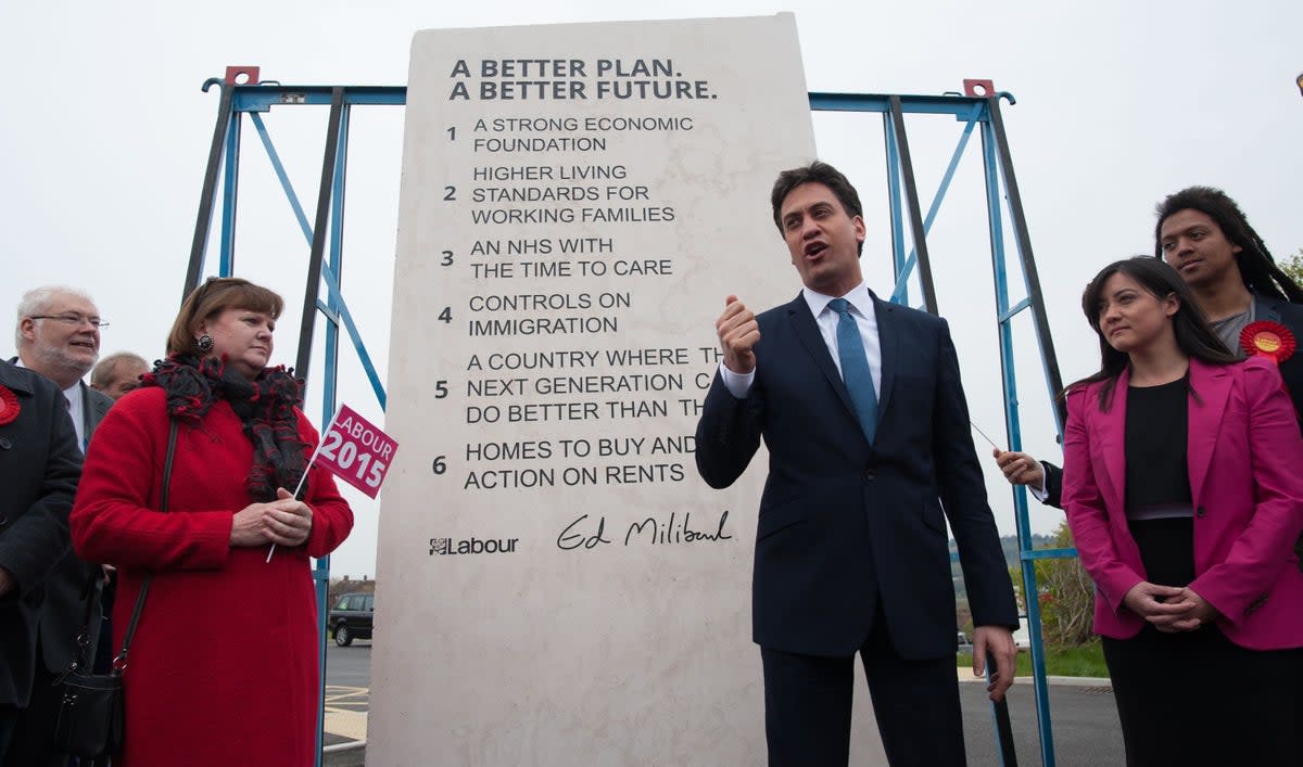 Ed Miliband unveils the ‘Ed Stone’ (PA)