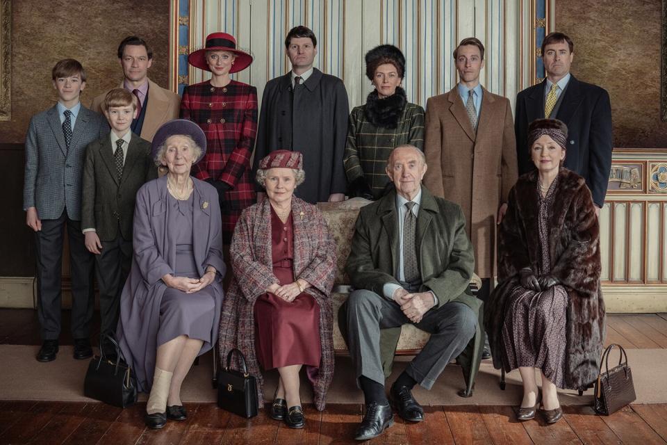 The Crown Season 5 - Back row - Senan West, Will Powell, Dominic West, Elizabeth Debicki,Theo Fraser Steele, Claudia Harrison, Sam Woolf, James Murray, Front row - Marcia Warren, Imelda Staunton, Jonathan Pryce, Lesley Manville