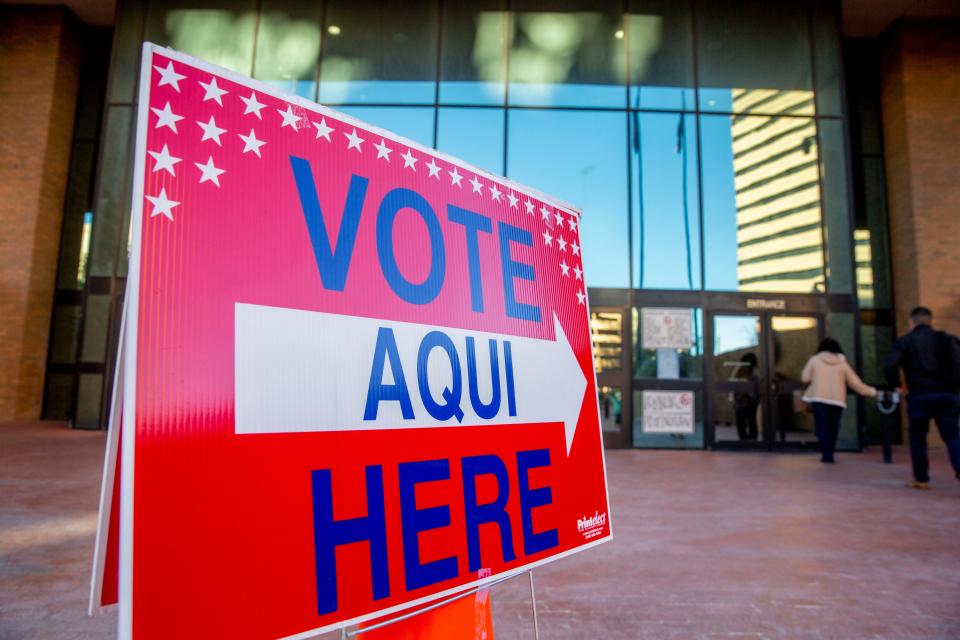 Voters arrive at the Enrique Moreno County Courthouse on election day in El Paso, TX on March 5, 2024.