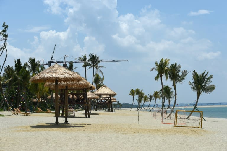 A view along the beach at Forest-City, on one of the man-made islands on the Malaysian side of the Straits of Johor