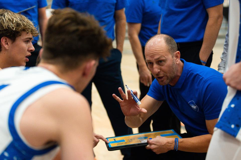 Dixie High School plays Herriman High School during a boys basketball semifinal game of the Allstate Falcon Classic at Skyridge High School in Lehi on Friday, Dec. 8, 2023. | Megan Nielsen, Deseret News