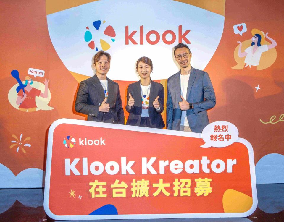 Klook全球行銷副總裁Marcus Yong （左）偕同Klook台灣總經理李雅寧（中）及Meta大中華區產業總經理姚榮豪（右）宣布在台推動Kreator計畫。（Klook提供）