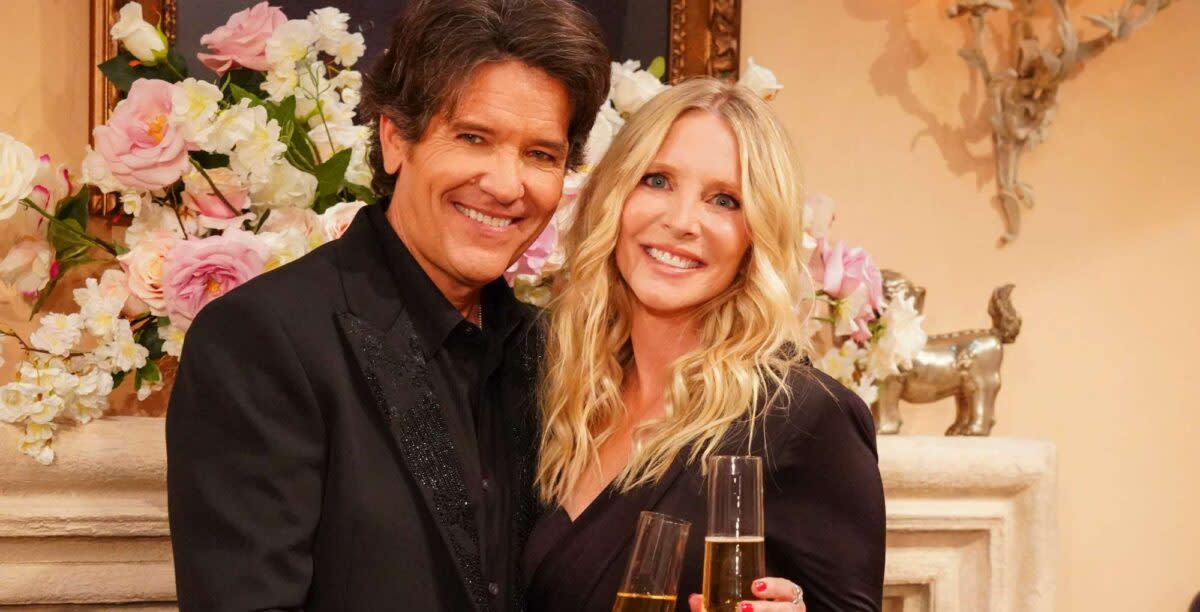 Michael Damian and Lauralee Bell at the Forrester mansion. 