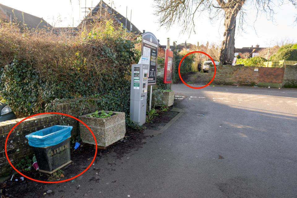 The litter bin which nearby residents have been fined for using. Also circled is the end of the drive where the residents normally put out their black bag rubbish. See SWNS story SWLNbin. A midwife, a pensioner and a balloon-artist living in one flat block have all been slapped with â€œintimidating and flabbergastingâ€ Â£400 fines for fly-tipping. One of the three women was billed for cleaning waste from the carpark in front of the flats, another for putting the bins out at the wrong time, and the third does not know why she was fined. Rother District Council have fined the small block of flats a total of Â£1,200, and the midwife has even been summoned to court. There is no option to appeal the fines.   The council have offered to reimburse Ms Post's fines in a 