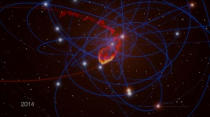 This still from a computer animation shows a simulation of a giant space cloud falling into Sagittarius A*, the supermassive black hole at the center of our own Milky Way galaxy, in mid-2013. Image added on July 2, 2012.