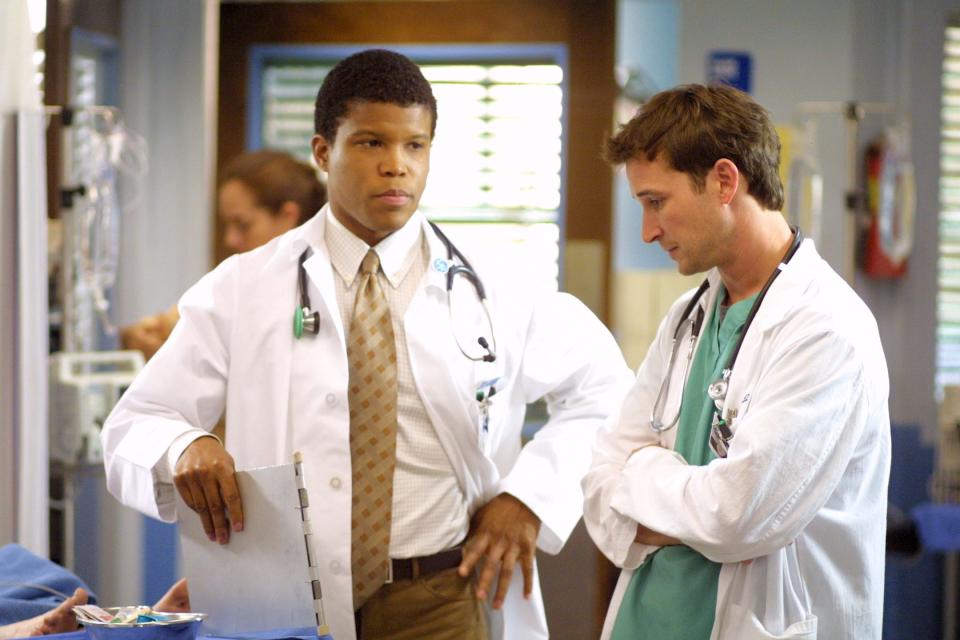 Sharif Atkins as Michael Gallant, Noah Wyle as Dr. John Carter in a 2002 episode of NBC's "ER."