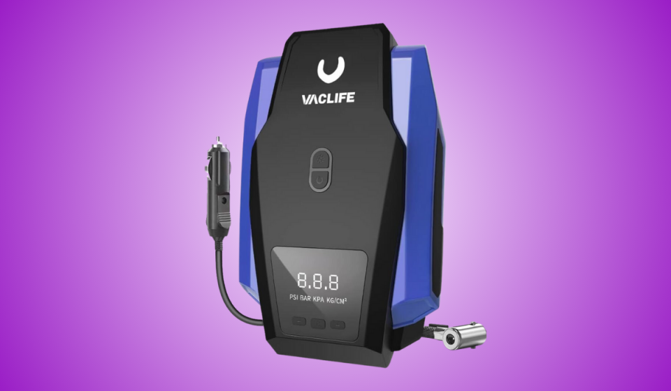 Blue-and-black Vaclife tire inflator.